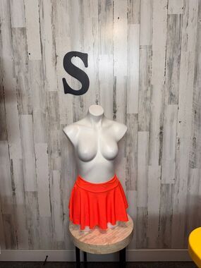 Swim Cover Up Skirt Womens Small Neon Bright Orange Flared Mini Skirt Beach
